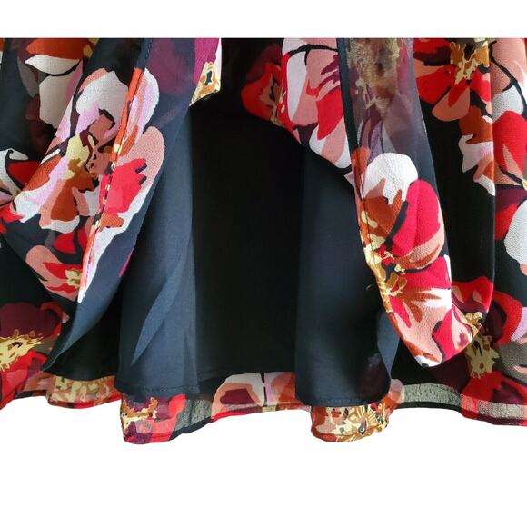 MADEWELL Size 0 Dress French Rose V-Neck Mini Black Red Lined Tulip Sleeve 34" - Picture 6 of 8